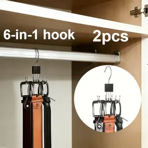 2Pcs Rotating Wardrobe Hooks Multifunctional Hanger For Tie Belt Scarf Hat Storage