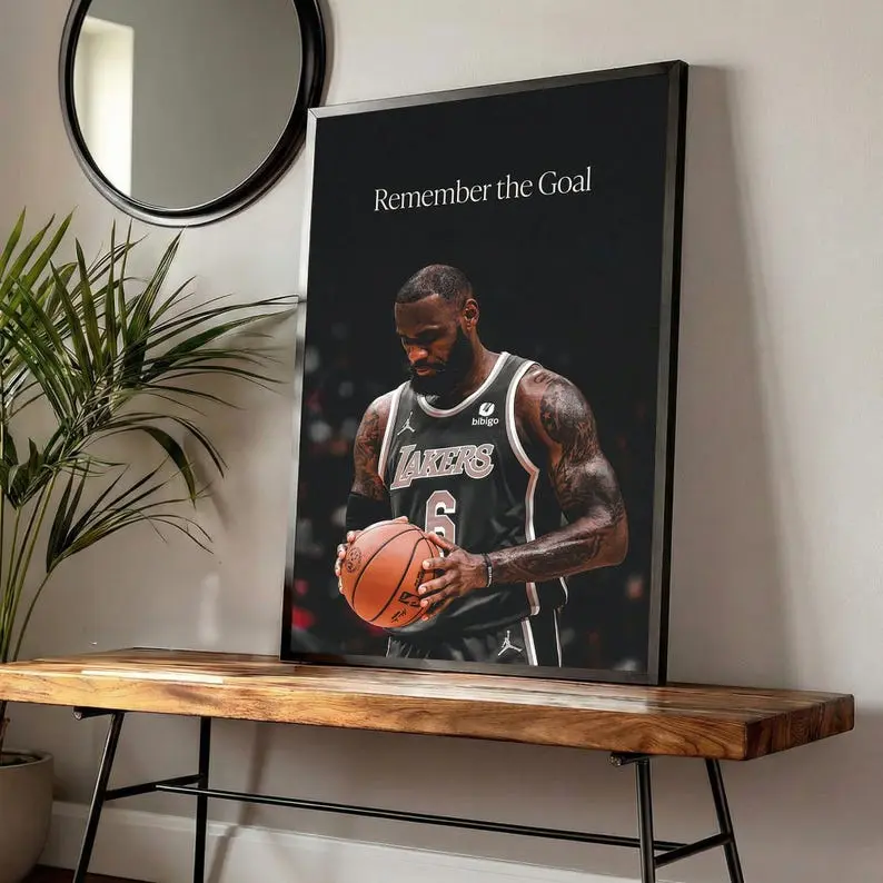Lebron James Poster, Basketball Wall Art, Remember The Goal Print, Motivational Sports Quote, Lakers Decor, Home Gym Art, Boys Room Decor
