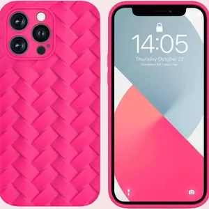 iPhone 14 Pro Max Case with Upgraded Camera Protection,Prevent Slipping Liquid Silicone Cover with Fashionable Woven Pattern Design,Slim Fit Protective Phone Case for Women Girls,Hot Pink