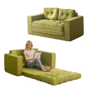 55" Green 3-in-1 Loveseat Sleeper Sofa Bed - Convertible Pull Out Floor Couch with Backrest and Pillows for Living Room