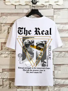 Men's Regular Fit Letter Graphic Round Neck Sleep Tee, Casual Comfy Short Sleeve T-shirt for All Seasons, Men's Sleepwear& Lougewear for Daily Wear, National Day Offers