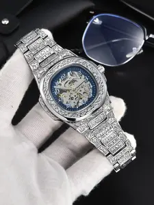 Men's Automatic Mechanical Watch, Vintage Engraved Hollow Design, Waterproof Business Wristwatch, Luminous Men's Watch, Fashionable Luxury