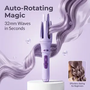 32mm Ceramic Glaze Automatic Curler，Automatic Curling Iron with 4 Temperature，Automatic Shut-Off, Anti-Tangle Rotating Curling Wand for Hair Styling