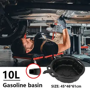 10L Car Oil Drain Pan, Thick Wall Impact Resistant Plastic Bucket, Flow Guide Groove & Splash Guard, Engine Oil Change Tool