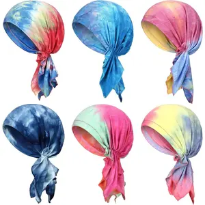 6 Count Chemo Headwear for Women Pre-Tied Head Scarves Turban Beanie Caps Cancer Head Wrap Headscarf for Yoga Running