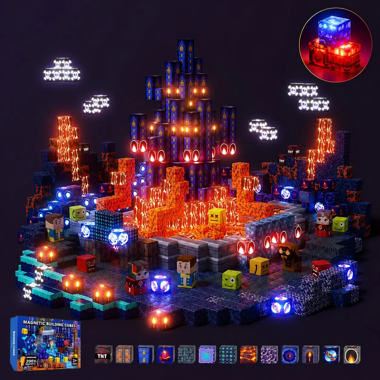 Glowing Mystery Castle Magnetic Blocks, Stem Educational Building Set, DIY Adventure Scene, Birthday Gift for Kids Ages 3-8, Magnetized Construction Set