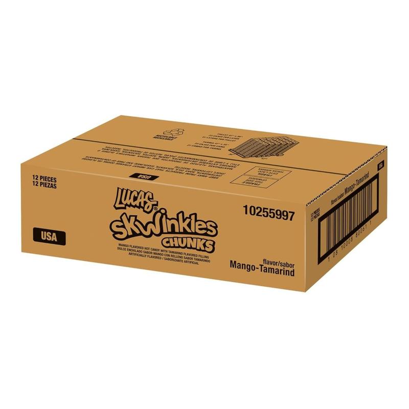 Lucas Skwinkles Chunks Candy Chunk Mango Flavored with Tamarind Filling 2.46oz 12 Pieces Pack Perfect for Snacks Parties USA Made