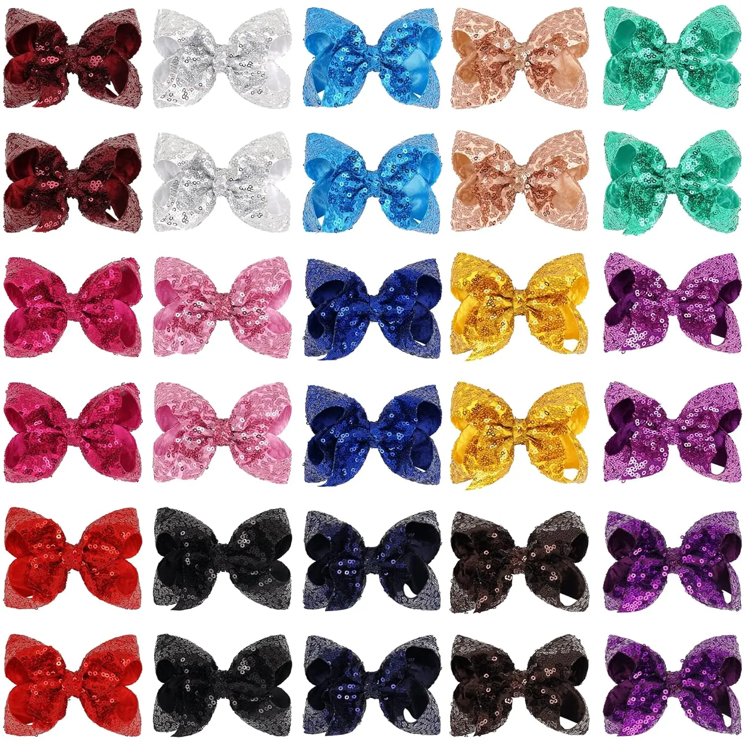 Party Festival  Girls Sparkling Bows Clips 30 count Glitter Sequins 4" Hair Bows  Hair Clips for Girls