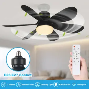 Ceiling Fan with Light Socket, Light Bulb Ceiling Fan, E26 Base Small Ceiling Fan, Dimming Fan Light, with Remote Control for Tri Color Dimming, Adjustable Brightness, 3-speed Wind Speed, Suitable for Bedrooms, Garages, Kitchens, Living Rooms, Etc