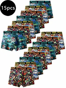 3-15 Pcs Men's Fashion Boxers, Random Print Design, Slim-Fitting, Comfortable & Elastic, New Arrival Sportswear Underwear