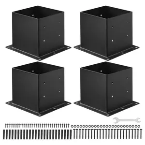 VEVOR 4x4 Post Base 10 Pcs, Inner Size 3.6x3.6 inch/ 91.44x91.44 mm Post Brackets, Heavy Duty Carbon Steel Decking Posts, Wood Posts Brackets for Pavilion Deck Railing Support Deck Base Plate, Black