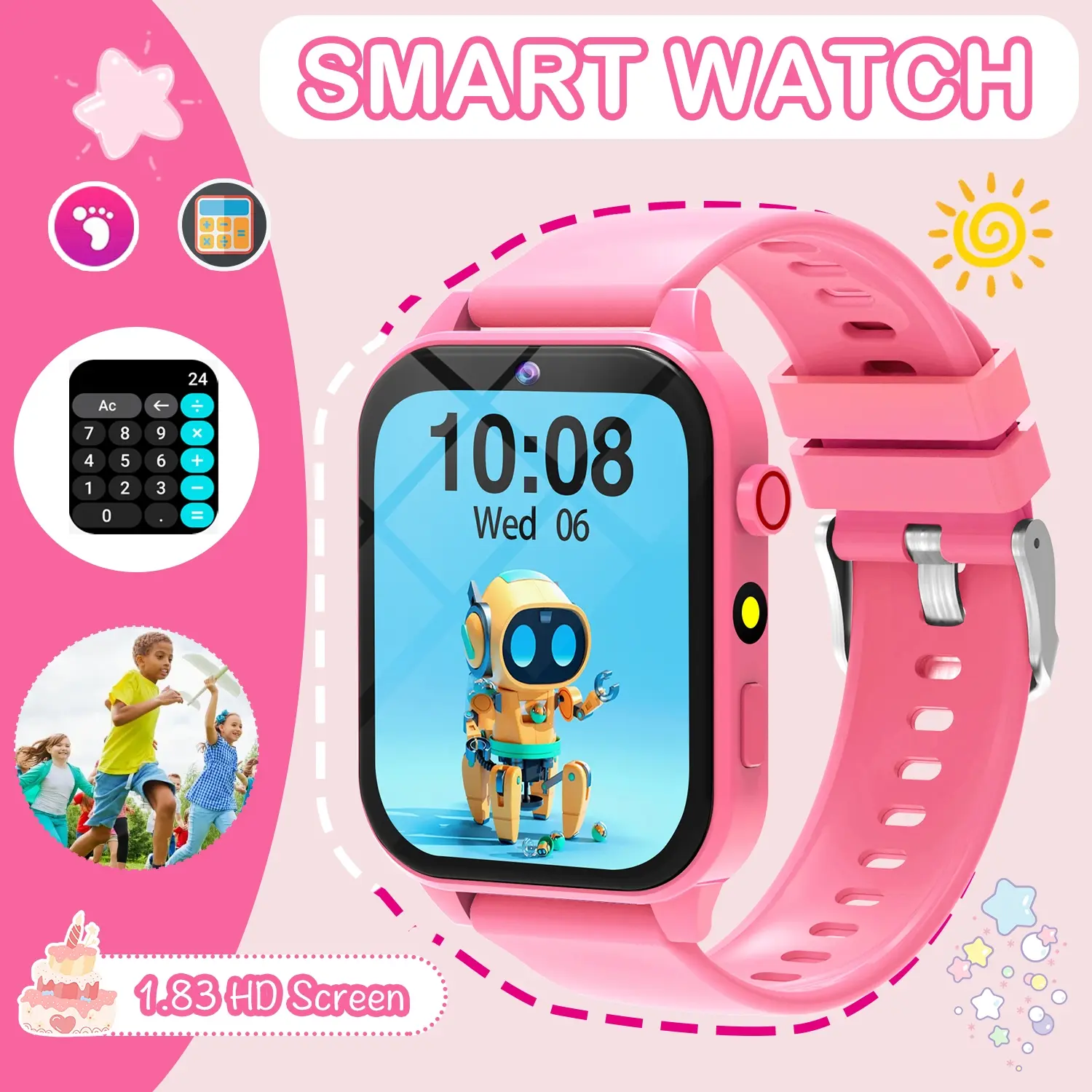Kids Smart Watch with Camera, Photo Album, 18 Built-In Games, Calculator, Calendar, LED Light, Perfect Holiday Gift for Children