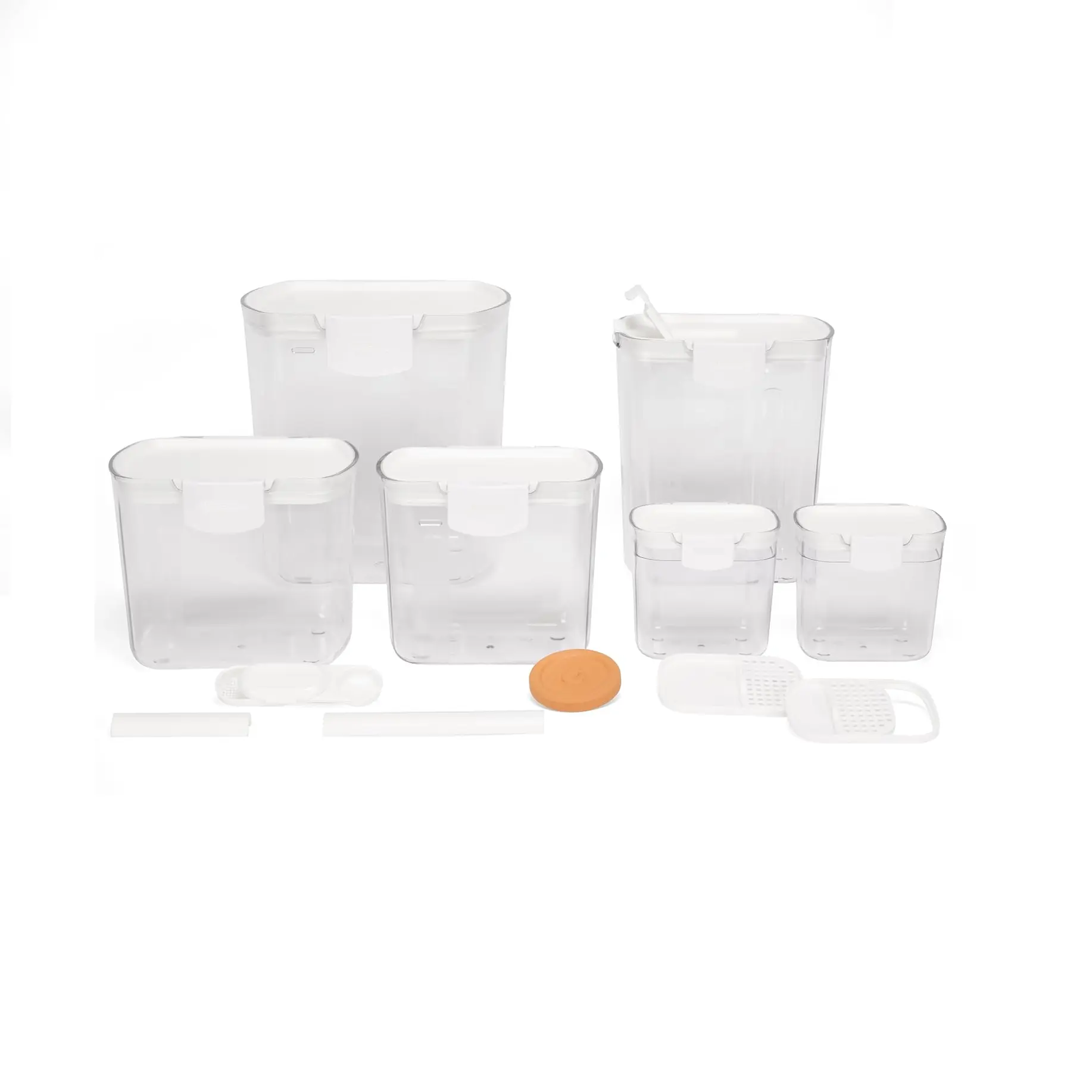 Progressive International Prepworks ProKeeper 6 Piece Kitchen Clear Plastic Airtight Food Flour & Sugar Storage Organization Container Baking Canister Set (Solid White) (PKS-1SETJADAW)