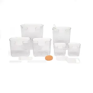 Progressive International Prepworks ProKeeper 6 Piece Kitchen Clear Plastic Airtight Food Flour & Sugar Storage Organization Container Baking Canister Set (Solid White) (PKS-1SETJADAW)