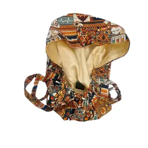 African Themed Satin-lined Nurse Cap with Traditional Patterns and Yellow Lining with backflap