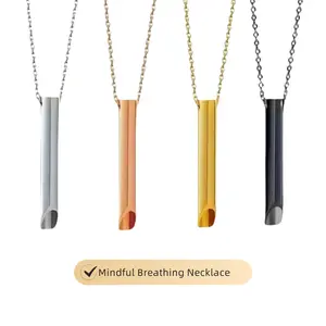 Stainless Steel Anxiety Relief Necklace for Men & Women - Mindful Breathing Design - Stress Reduction & Meditation Accessory