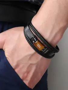 Men's Fashion Braided Textured Design Layered Bracelet, PU Jewelry for Party, Daily Decor, Trendy All-match & Exquisite Jewelry for Birthday Gift, Stackable Bracelets