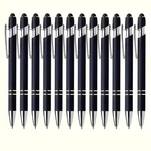 12-Pack Premium Black Ballpoint Pens with Stylus Tip Smooth Writing, Multi-Functional Use | Non-Slip Grip, Compatible with Multiple Devices, Office Supplies