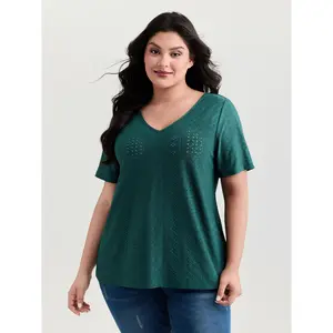 【Summer Turn-Up】BlOOMCHIC Plus Size Eyelet Trim Draped Stretchy Backless Top [M-6X] 2026 Summer Pick for Mother's Day