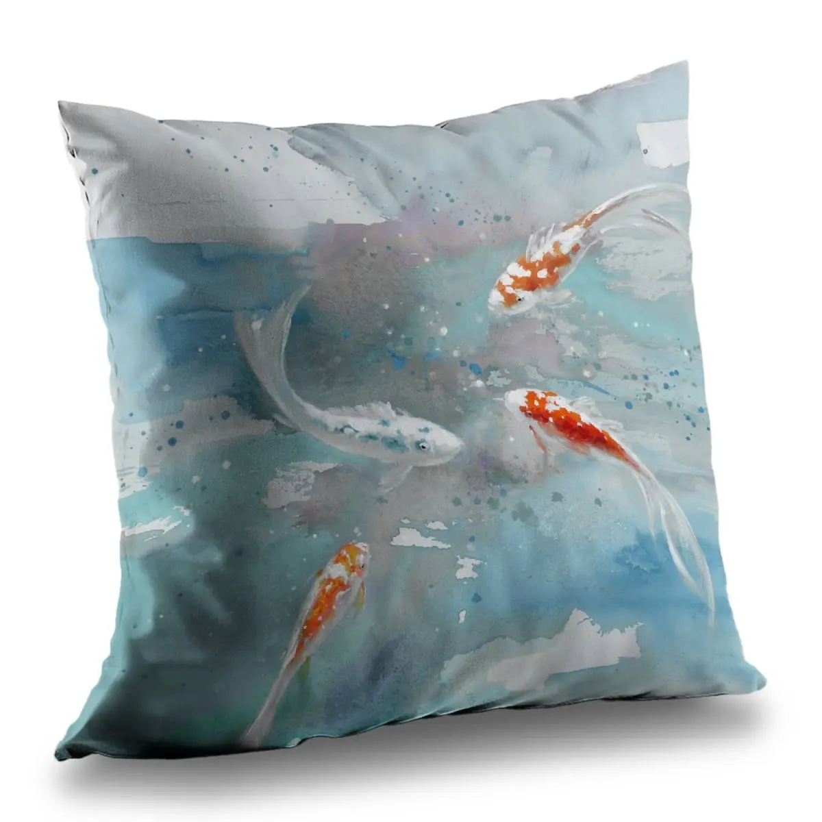 Begin Home Decor C1PT141473KI0B 14x14 in. Koi Fish Swim Aquatic Theme Throw Pillow with Polyester Inserts, Poly Twill Exotic Decor Soft Furnishing for Bedrooms