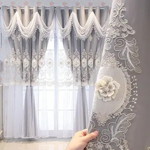 Elegant European Style Drapes, Full Light Blocking Vintage Palace Design, Luxurious Floral Embroidery Curtains for Living Room Bedroom
