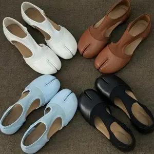 2026 Spring New Split-toe Ballet Women's Shoes Hollow Flat Casual in White Brown Light Blue Black Comfortable & Stylish