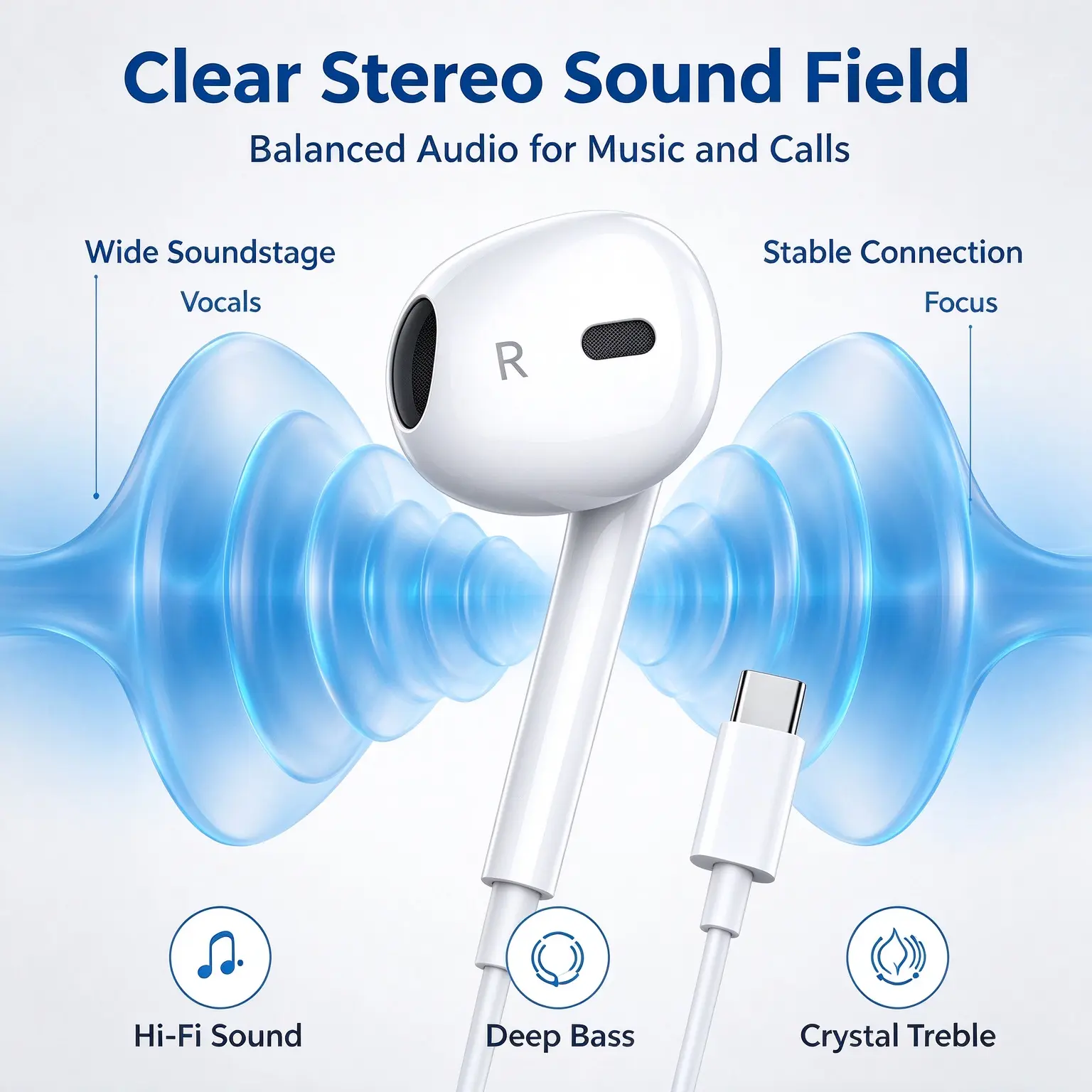 Corded Ear Buds with Noise Reduction, Volume Controls & Remote Control - 2 Versions for Lightning (iPhone), Type-C Phones, USB Plug, Wired Cable, Noise Reduction Headphones, Earbuds Wired, Casual Wired Headphones