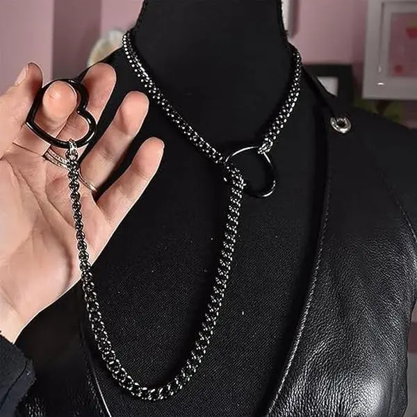 Eloria Jewelry B Slip Chain Choker Necklace Women Punk Goth Syle Cuban Long Necklace Jewelry for Women Day Collar Stainless Steel Adjustable Lariat Y-Necklace Heart Locker Necklace 24inch Length