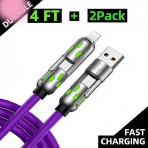 [Buy 1 Get 1 Free] 240W Light Beam 4-in-1 Fast Charging Cable Type-C Compatible with Apple & Android Devices High-power Output Fast Charging Solution Cellphone Durable