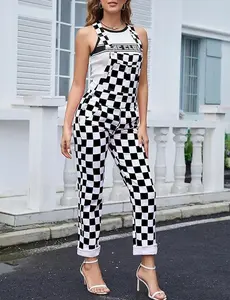 YUANBANG Unisex Stretch Checkered Overalls with Zipper for Men No Zipper for Women Black White Green White Orange White Denim Jumpsuit for Christmas & Holiday Events