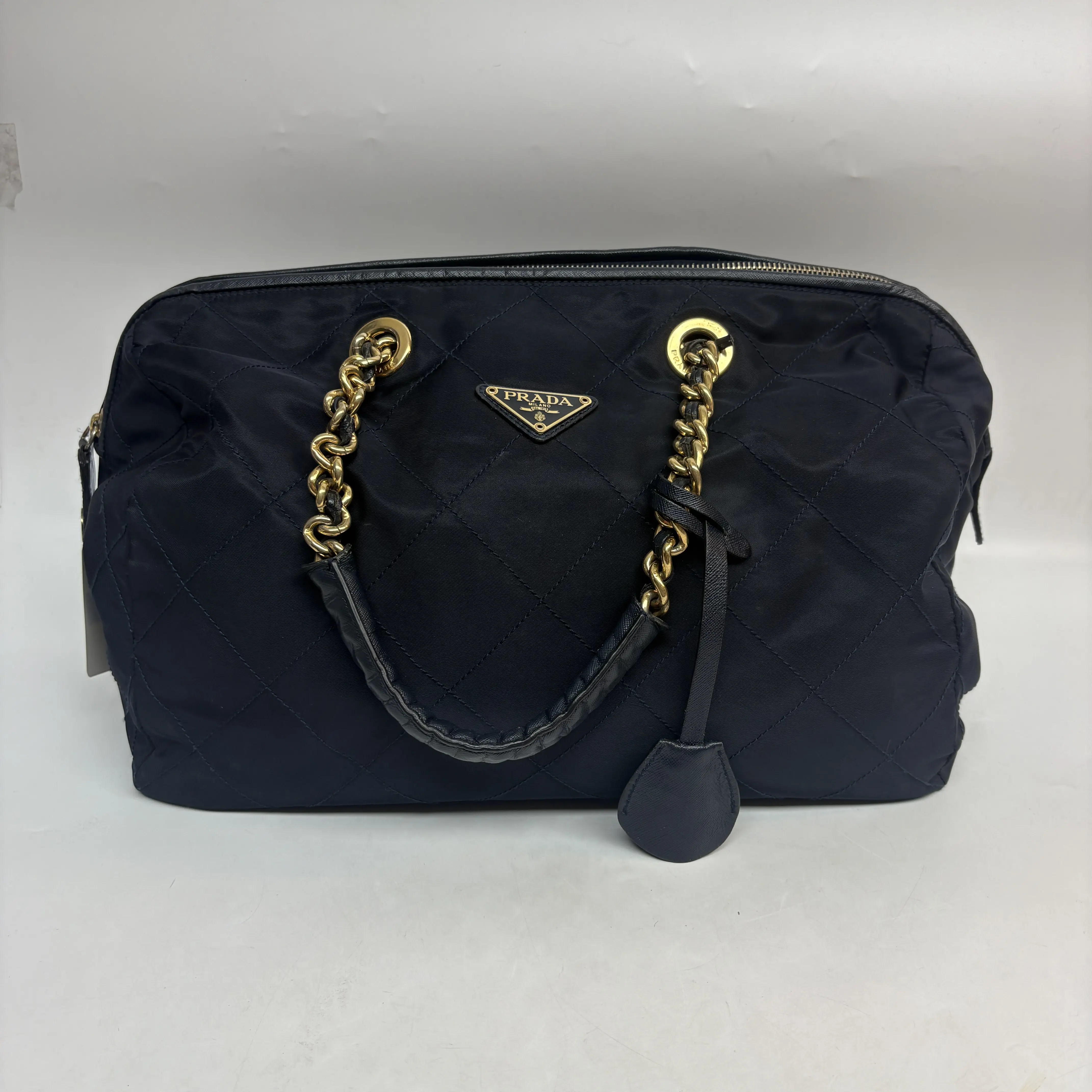 Pre-owned Nylon Crossbody Bags Prada Tessuto Bowling Bag Dark Black