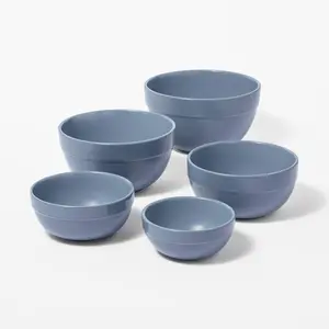 Figmint Earthenware Mixing Bowl Set Solid Hue Blue 5pc Ceramic Microwave