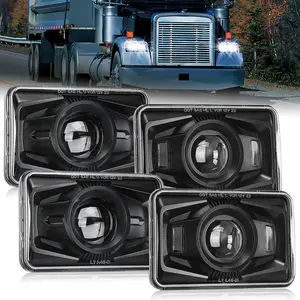 Nilight 4x6 Inch LED Headlights 60W DOT Approved Hi Lo Sealed Beam Rectangular Headlight Replacement H4651 H4652 H4656 H4666 H6545 Compatible with Kenworth Peterbil Ford Freightliner, Black, 4PCS