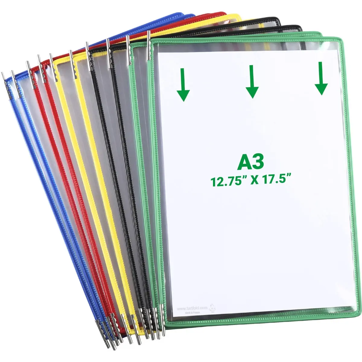 Tarifold A3 Size Portrait-Style Pivoting Pockets for Wall or Desk Systems, Assorted Color - Pack of 10