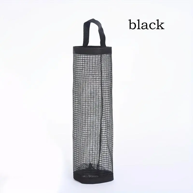 Bag Holder for Plastic Bags, 1 Pcs Polyester Grocery Bag Holder Plastic Dispenser Foldable Breathable Washable Hanging Mesh Garbage Bag Organizer for Kitchen Plastic Bag Storage (Black)