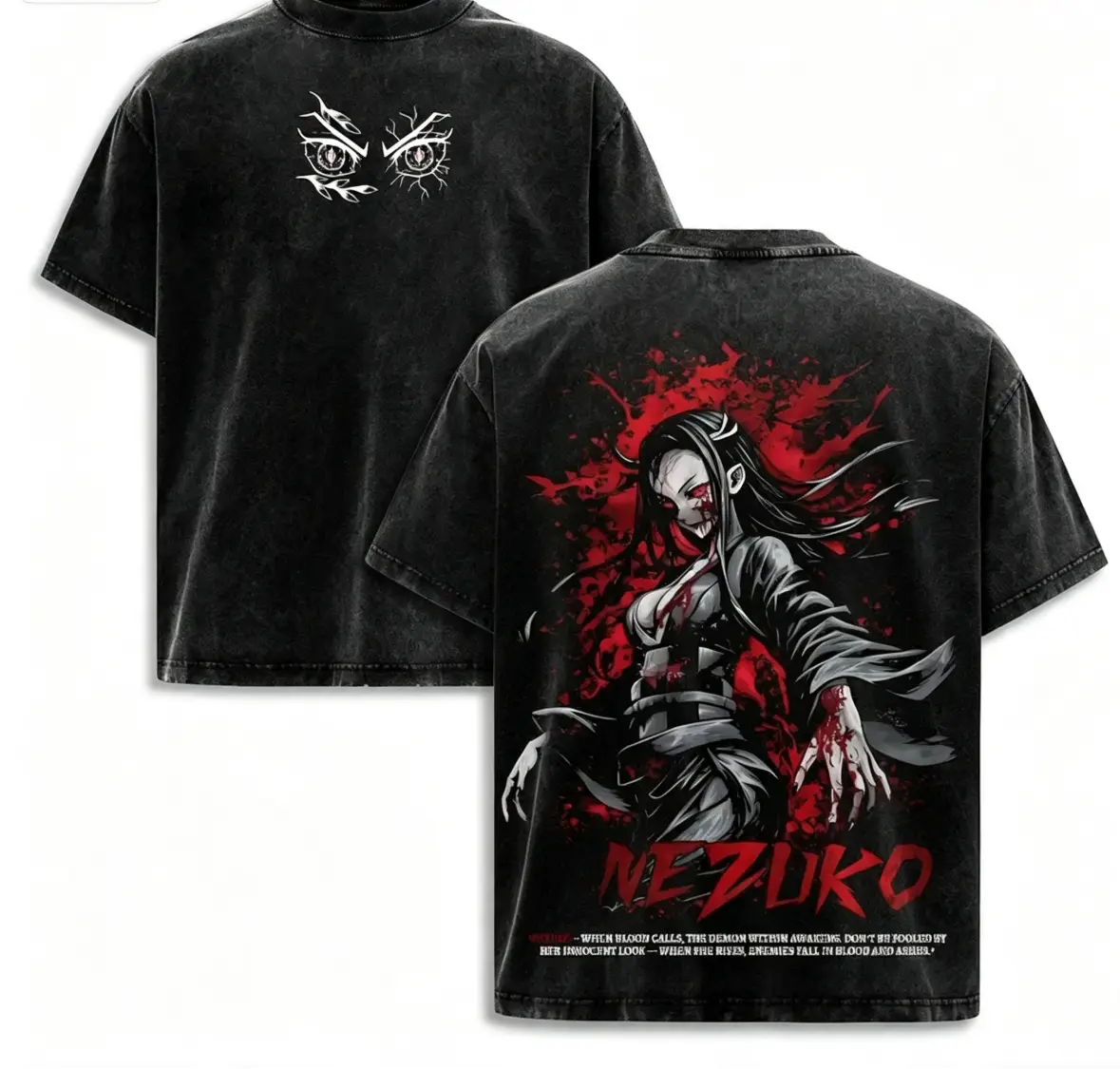 Nezuko Kamado Demon Slayer Double Printed Tee, Vintage Unisex Oversized Washed Heavyweight Cotton shirt Streetwear, OtakuDrop Fashion Style Graphic Tee, Gift for Fans Manga Anime Merch all-season casual teeny t-shirt gift good graphic shirt