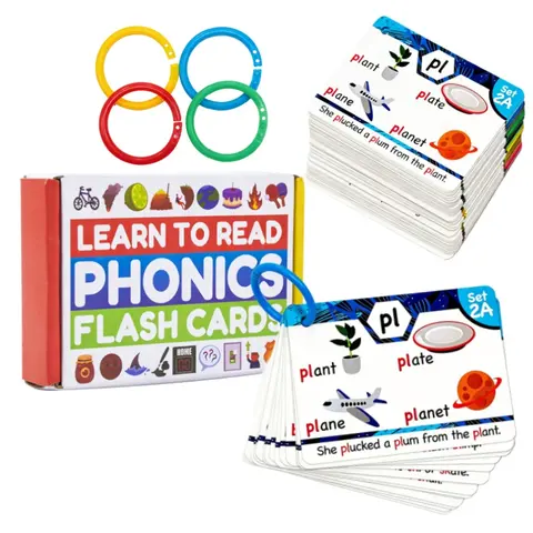 Phonics Flash Cards for Kids, Reusable Reading Learning Cards with Letter Sounds, Digraphs, CVC Blends & Long Vowels, Color-Coded Educational Toy for Home & Classroom