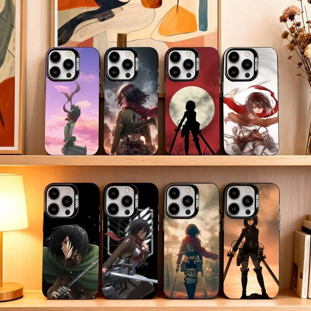 Attack on Titan Mikasa Themed Hyperrealism Art Glam Elegant Phone Case - TPU Flexible Cover - Black, Candy Silver - Protective Accessory for iPhone 17,16,15,14,13,12,11 Plus, Pro Max Series, Accessories, Z1