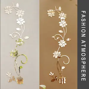 Acrylic Mirror Surface DIY Floral Vine Wall Sticker, 3D Rose Self-Adhesive Removable Decor for Living Room Bedroom
