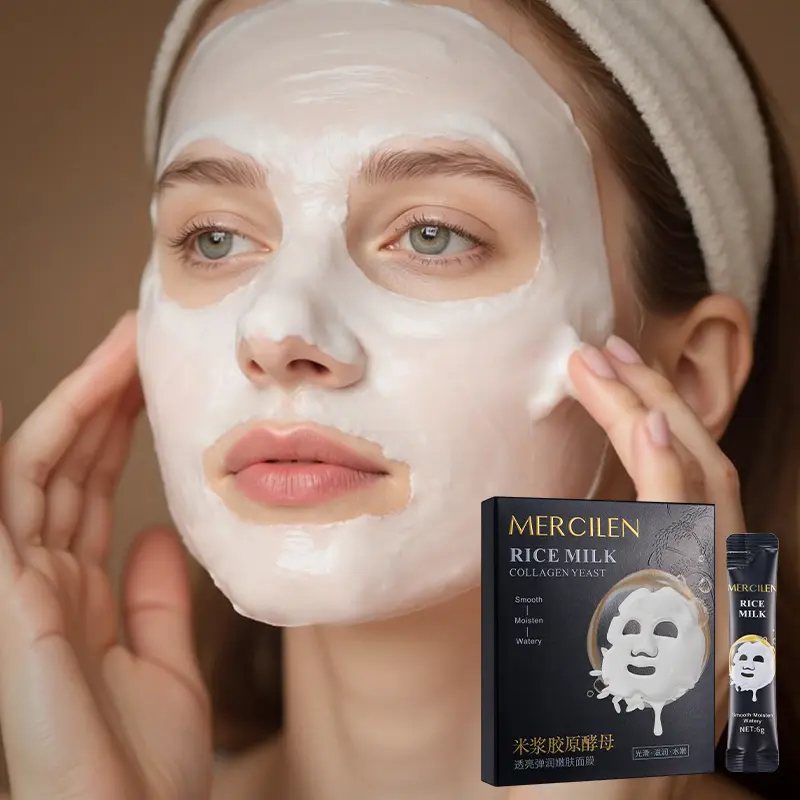 Mercilen Rice Paste Collagen Yeast Brightening Firming Skin Mask, Moisturizing Hydrate Facial Care, Smooth Soft Skin, Unisex Daily Use, 10/20 Pack