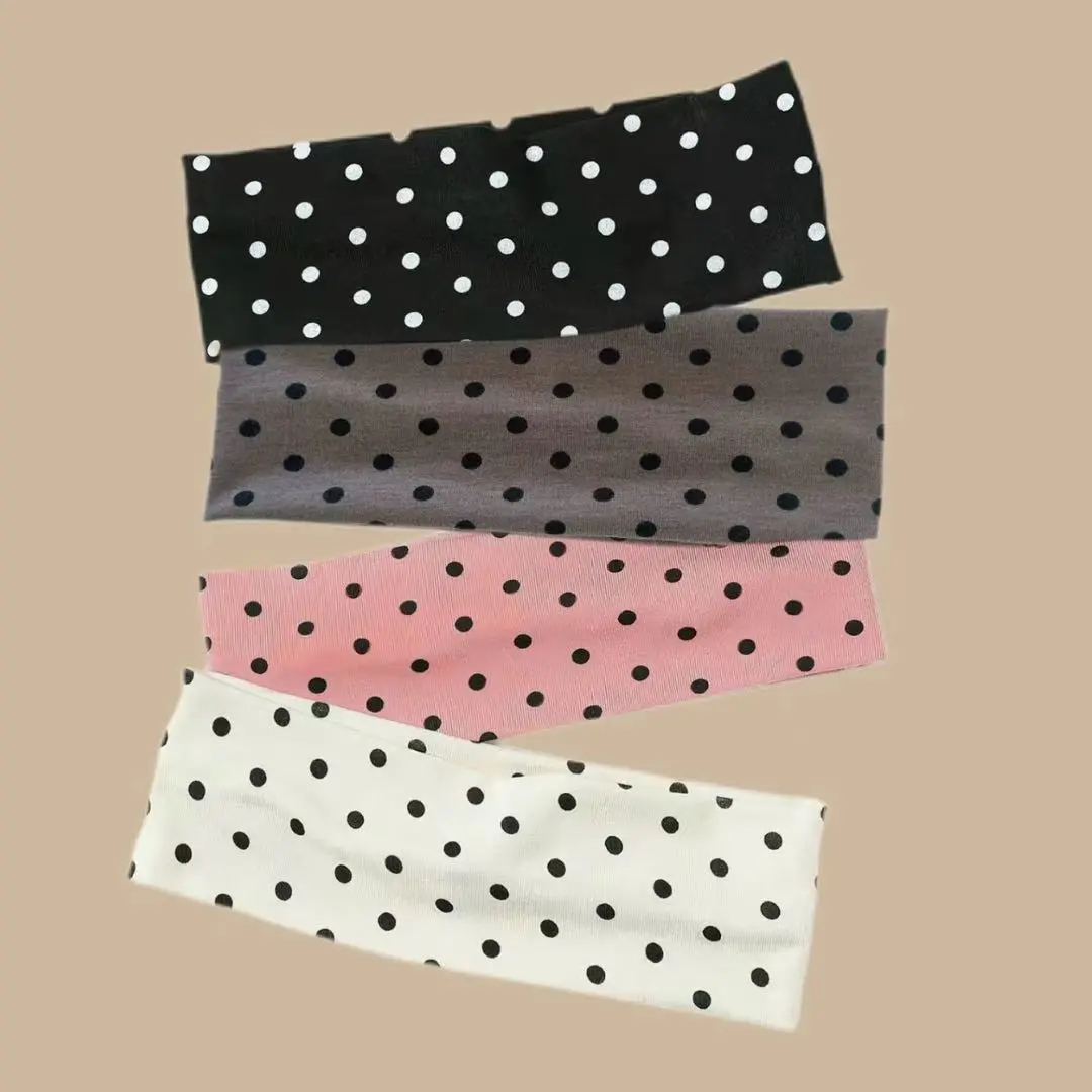 Polka Dot Headband Set for Women – Wide Stretchy Non-Slip Fabric Hair Bands, Trendy Aesthetic Headbands