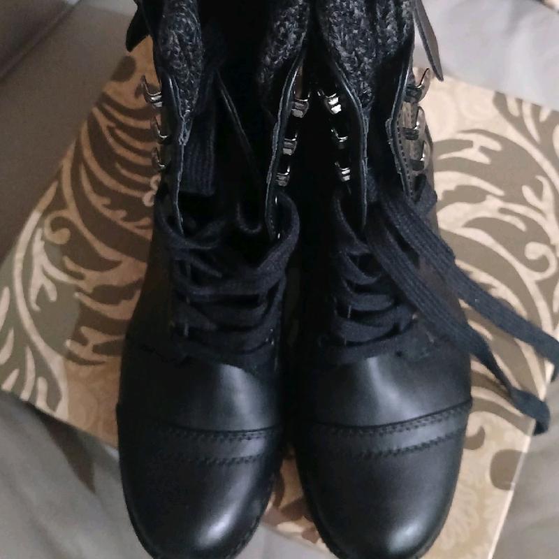 Taya Black Leather Combat Boots with Zipper and Laces for Men and Women