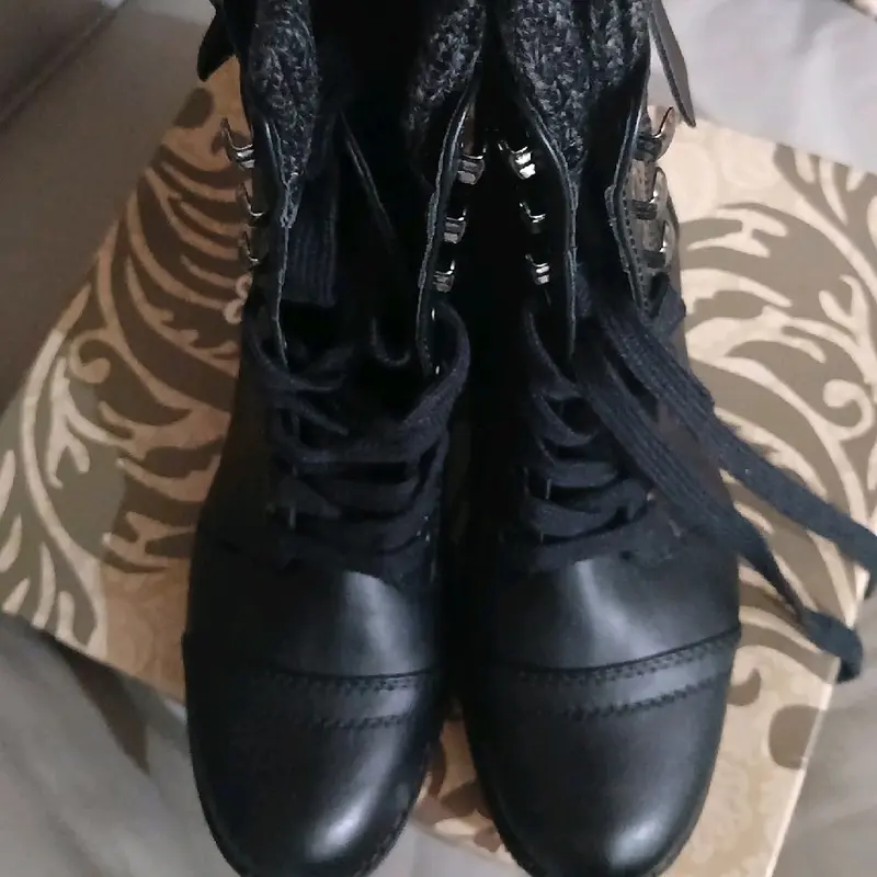 Taya Black Leather Combat Boots with Zipper and Laces for Men and Women
