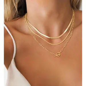 Layered Toggle Necklaces for Women: Dainty Link Chain Necklaces Paperclip Cuban Rope Adjustable Choker T-Bar Toggle Clasp Chunky Necklace For Valentine's Day gifts Trendy Jewelry