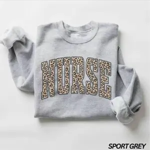 Leopard Nurse Sweatshirt, RN, Cute Nurse, Nursing School Sweatshirt, Registered Nurse Sweatshirt