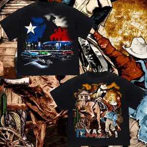 Texas Rodeo Graphic T-Shirt - Vintage Oversized Cowboy Shirt - Houston NRG Stadium & Muscle Cars - Western Streetwear Unisex Crewneck Menswear Crewneck