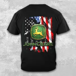 Vintage John Deere Vintage American Flag T-Shirt, Men's Distressed Patriotic Country Tee, Classic Green Yellow Deer Logo Shirt, Graphic Short Sleeve Top, Farmer Rancher Worker Gift, US Pride Apparel Casual Summer Clothes