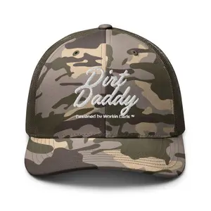 Dirt Daddy The Gun Range Unisex Camo 6-Panel 3D Puff Trucker Hat Adjustable Snapback Sweat-Proof Fit for Job Sites & Range Days