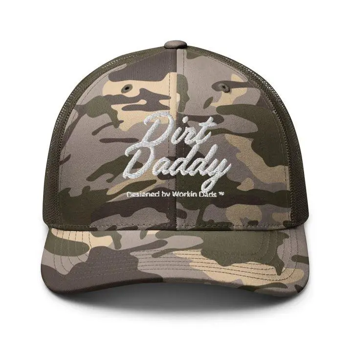 Dirt Daddy The Gun Range Unisex Camo 6-Panel 3D Puff Trucker Hat Adjustable Snapback Sweat-Proof Fit for Job Sites & Range Days