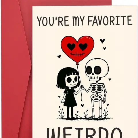 Gothic Skeleton Love Thick Paper Greeting Card - Halloween Boo Basket Stuffer, Dark Romance Couples Targeted, Sentimental Humorous Message, Blank Inside, Office Stationery, Default No Birthday Card